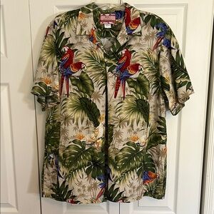 RJC Men's Size XL Hawaiian Tropical Parrot Print Shirt  F1.